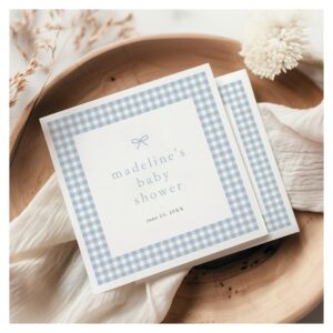 Gingham Simple Bow Dusty Blue Boys Baby Shower Napkins