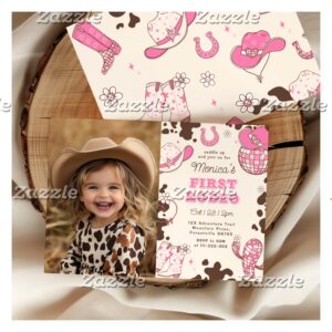 Girl First Rodeo 1st birthday party photo Invitation