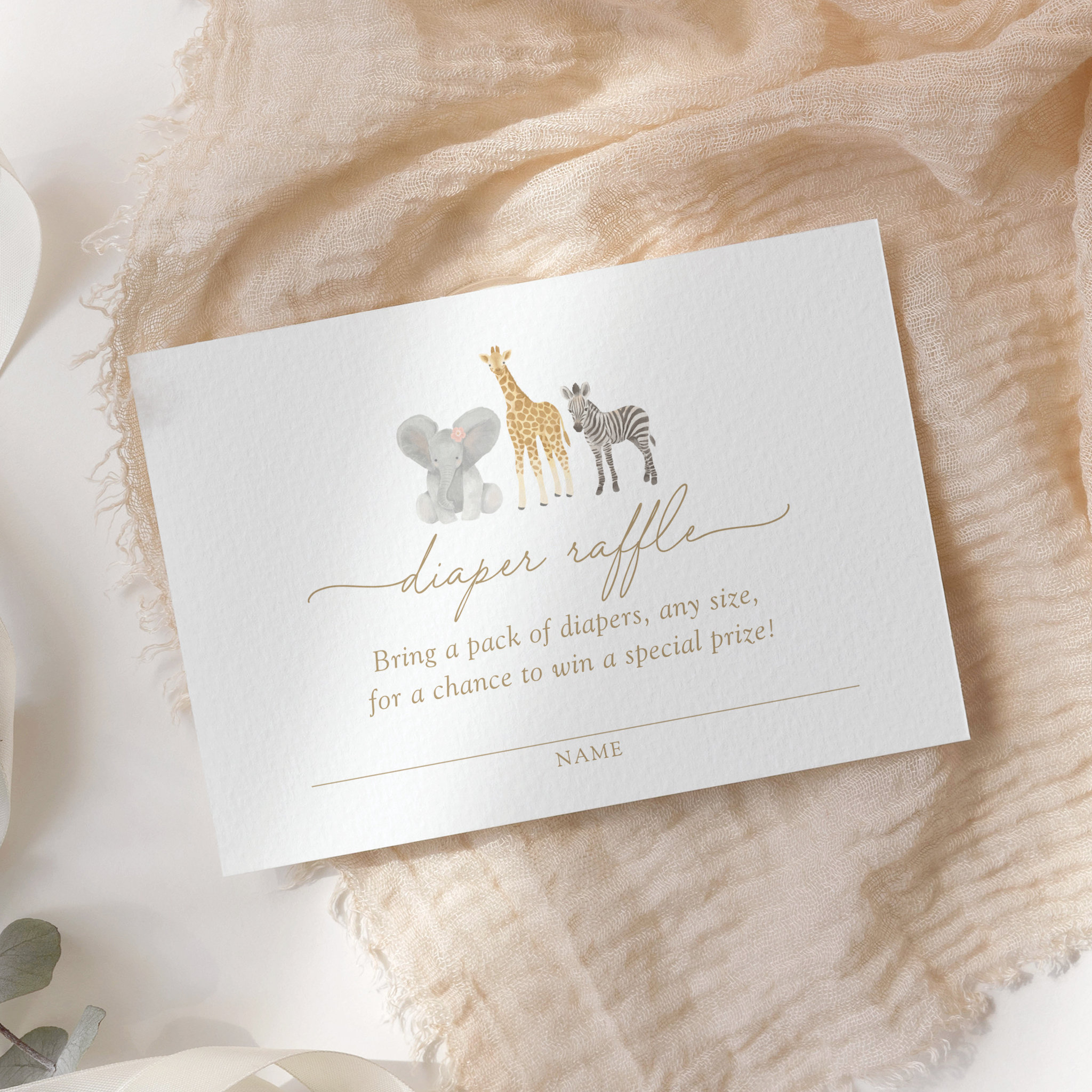 Girl Safari Animals Baby Shower Diaper Raffle Enclosure Card