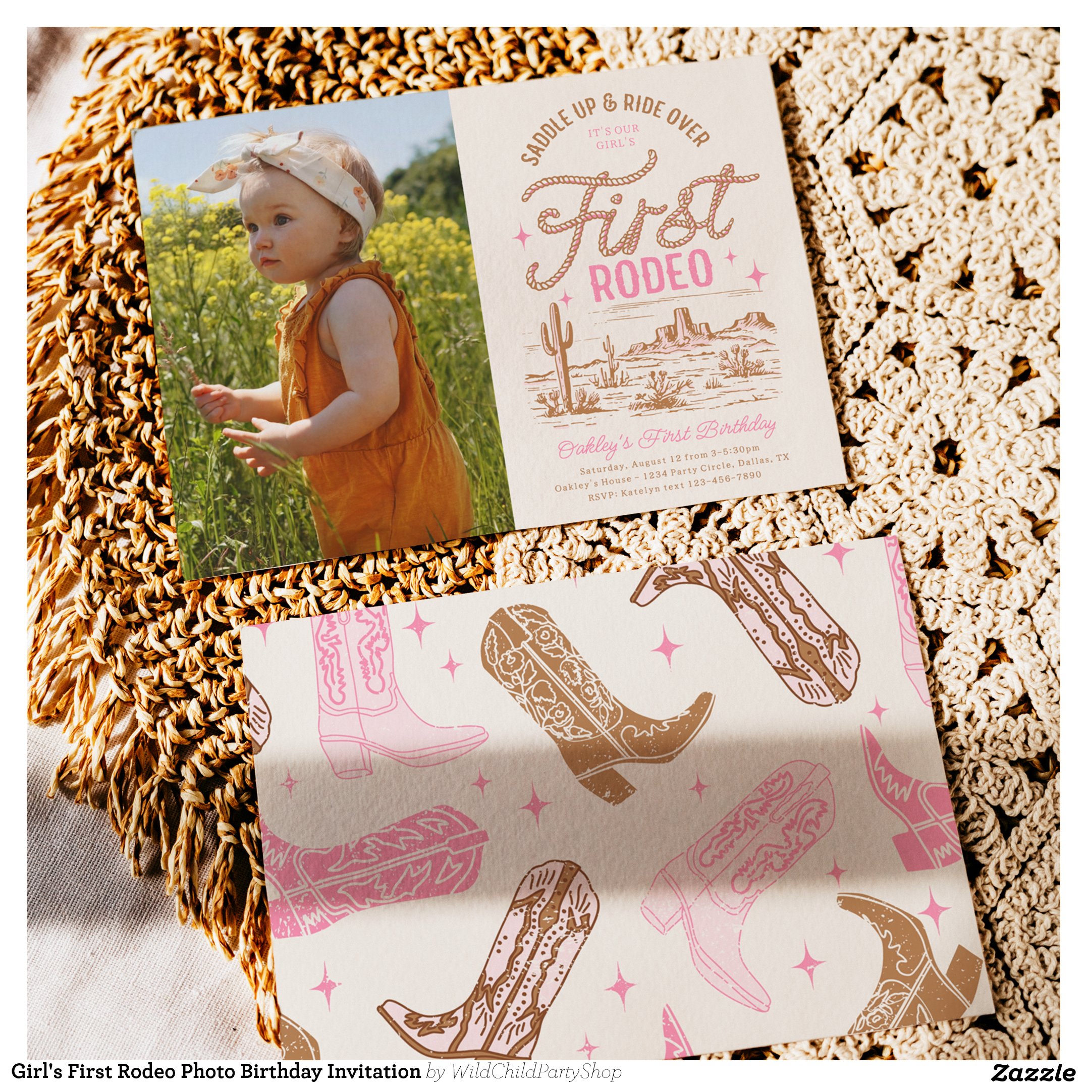 Girl's First Rodeo Photo Birthday Invitation
