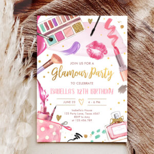 Glamour Party Glitz Glam Spa Girl Makeup Birthday  Invitation