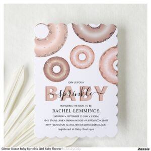 Glitter Donut Baby Sprinkle Girl Baby Shower Invitation