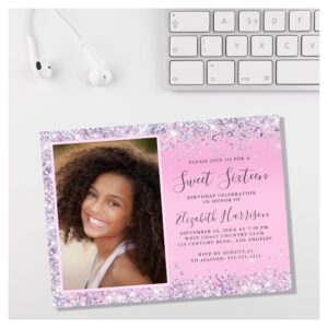 Glitter Photo Sweet 16 Birthday Party Invitation