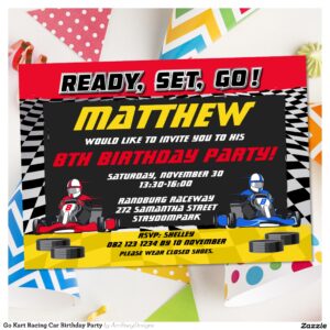 Go Kart Racing Car Birthday Party Invitation