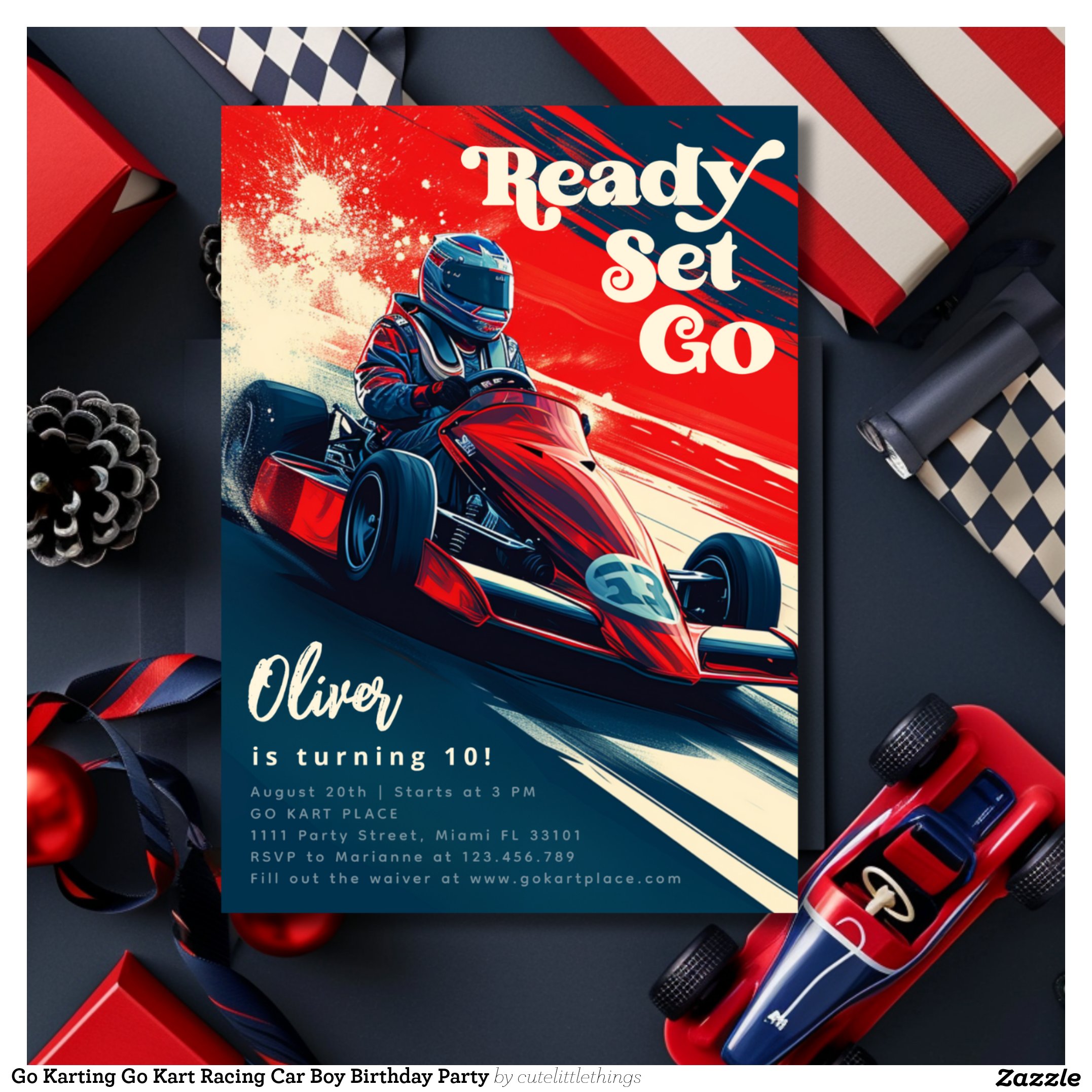 Go Karting Go Kart Racing Car Boy Birthday Party Invitation