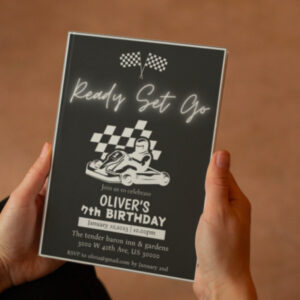 Go karting, racing car boy birthday invitation