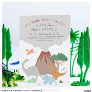 Going To Be A Blast Volcano Dinosaur Boy Birthday Invitation