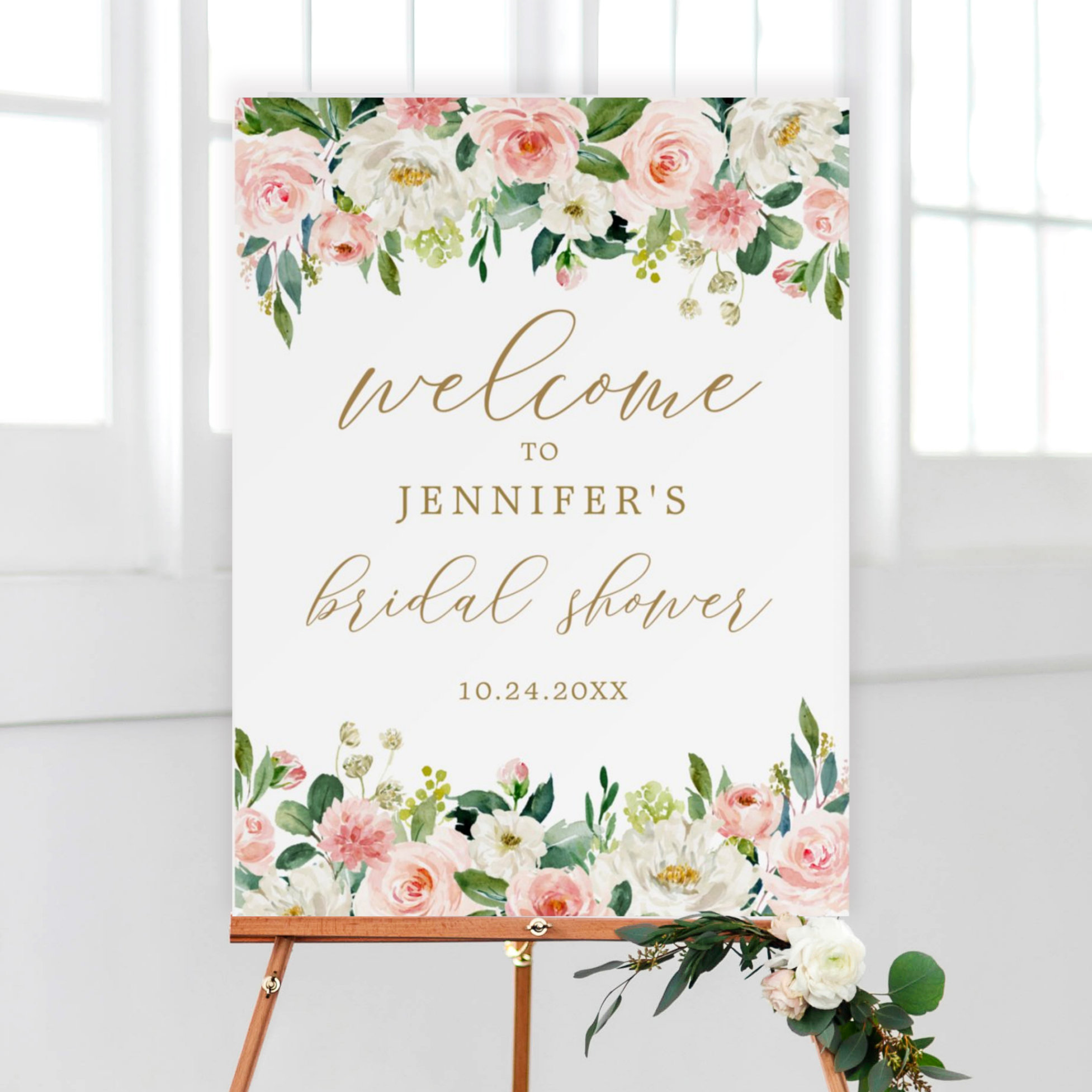 Gold and Pink Floral Bridal Shower Large Welcome Foam Board