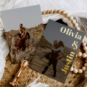 Gold black bold names 2 photos wedding foil invitation