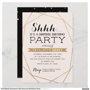 Gold Blush Geometric Shh Surprise Birthday Party Invitation