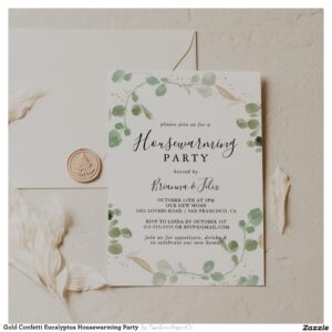 Gold Confetti Eucalyptus Housewarming Party  Invitation