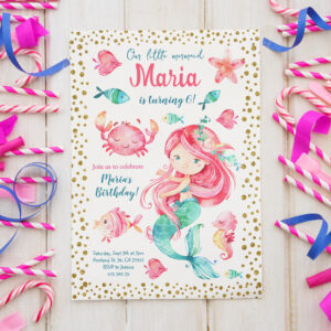 Gold confetti Mermaid Birthday Invitation