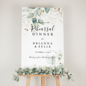 Gold Eucalyptus Rehearsal Dinner Welcome Sign