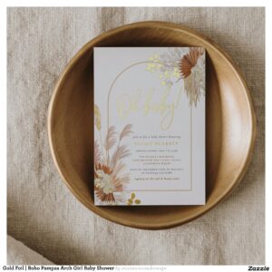 Gold Foil Boho Pampas Arch Girl Baby Shower Foil Invitation