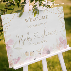 Gold glitter floral watercolor baby shower welcome foam board