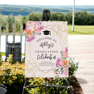 Gold glitter floral watercolor graduation welcome foam board