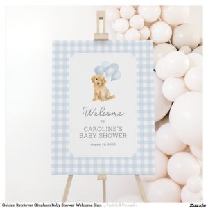 Golden Retriever Gingham Baby Shower Welcome Sign