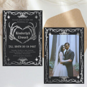 Gothic Skull Hallowedding Retro Wedding Invitation