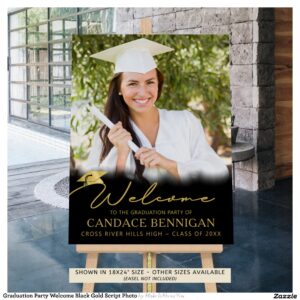 Graduation Party Welcome Black Gold Script Photo Foam Board