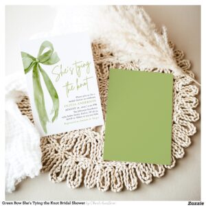 Green Bow She's Tying the Knot Bridal Shower Invitation
