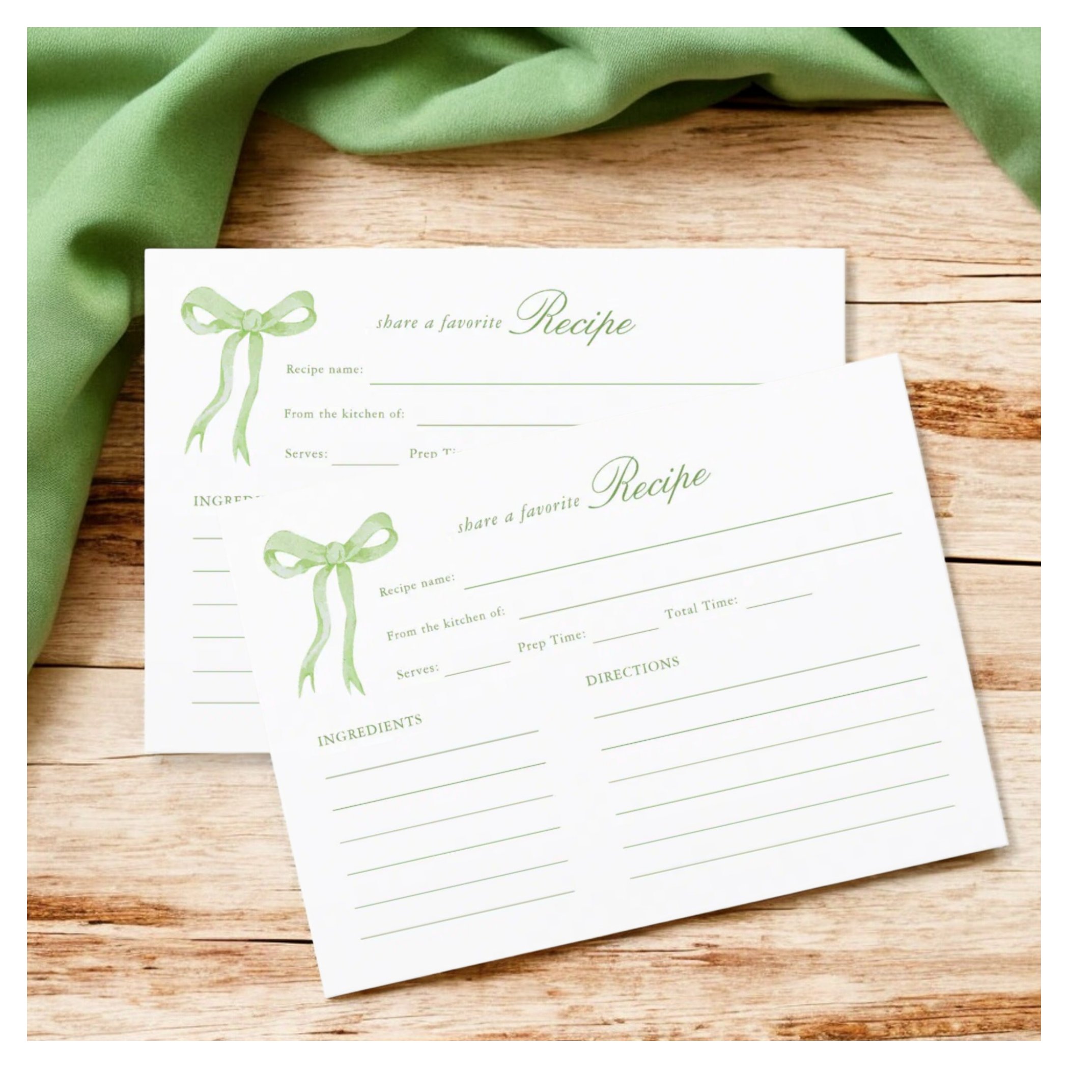 Green Bow Tying the Knot Bridal Shower Recipe Enclosure Card