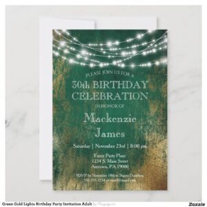 Green Gold Lights Birthday Party Invitation Adult