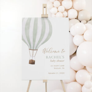 Green Hot Air Balloon Baby Shower Welcome Sign