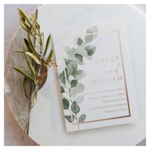 Green Leaves Rose Gold Foil Border Wedding Foil Invitation