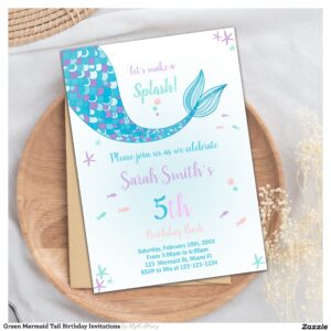 Green Mermaid Tail Birthday Invitations