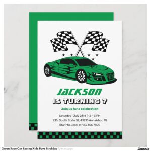 Green Race Car Racing Kids Boys Birthday Invitation