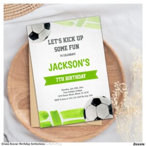 Green Soccer Birthday Invitations