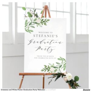 Greenery and White Flower Graduation Party Welcome Poster