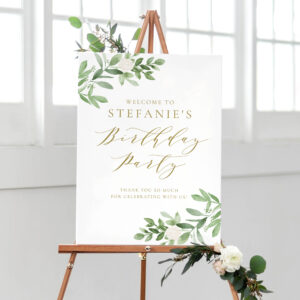 Greenery and White Flowers Birthday Party Welcome Poster