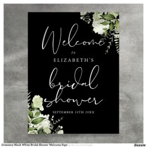 Greenery Black White Bridal Shower Welcome Sign