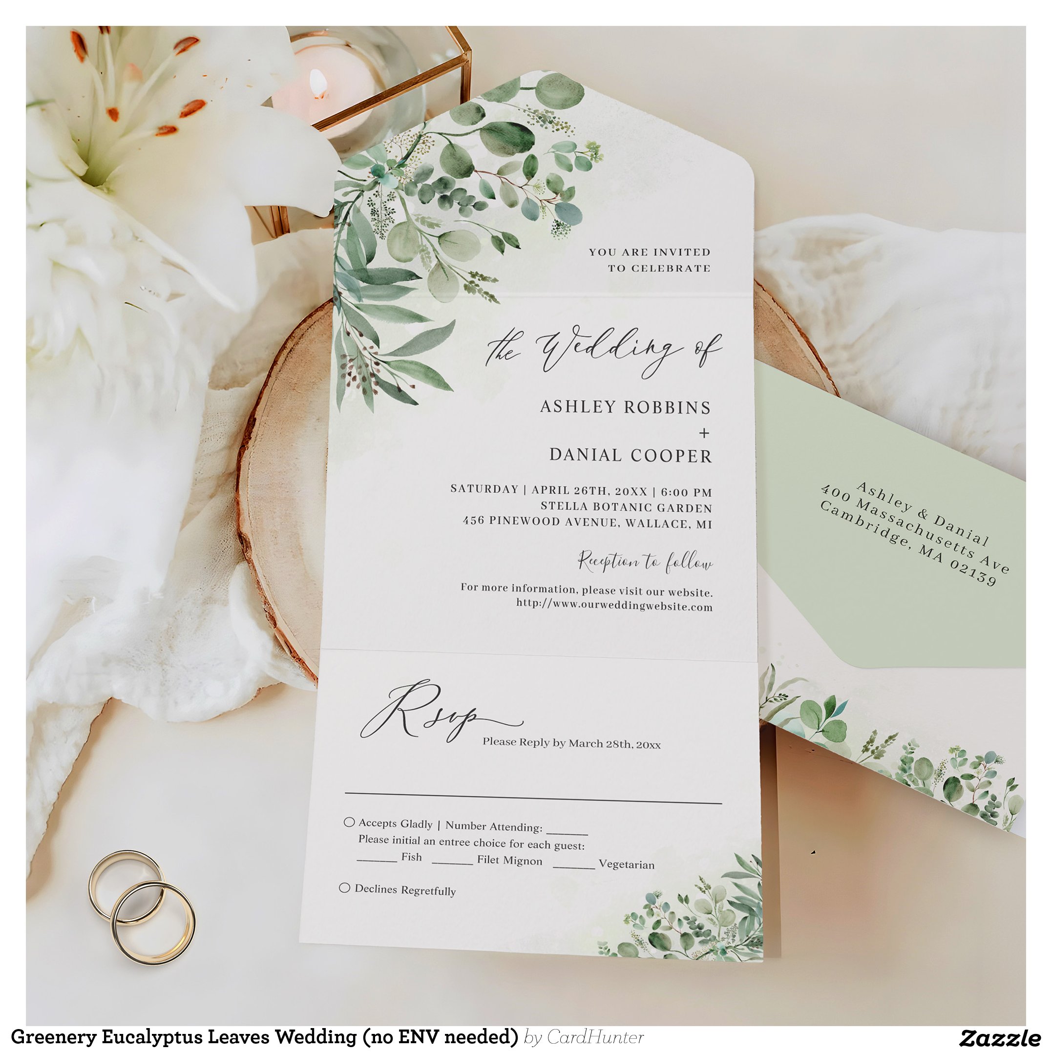 Greenery Eucalyptus Leaves Wedding (no ENV needed) All In One Invitation