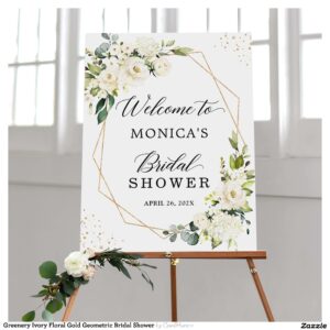 Greenery Ivory Floral Gold Geometric Bridal Shower Foam Board