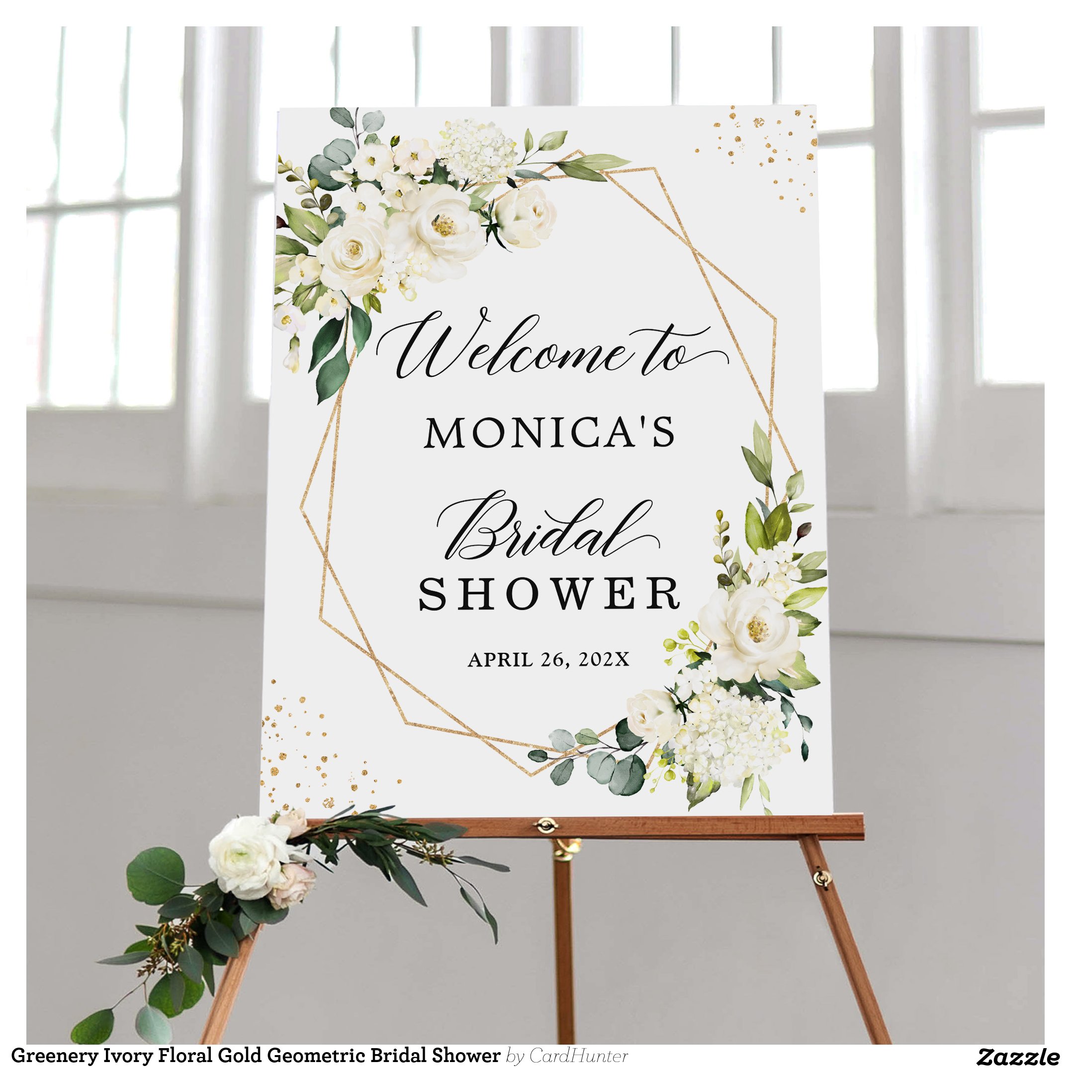 Greenery Ivory Floral Gold Geometric Bridal Shower Foam Board