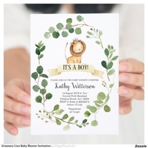 Greenery Lion Baby Shower Invitation