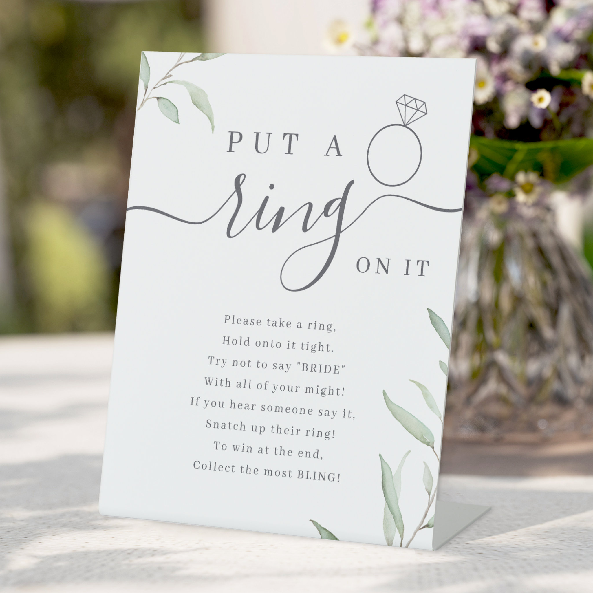 Greenery put a ring on it bridal shower game pedestal sign