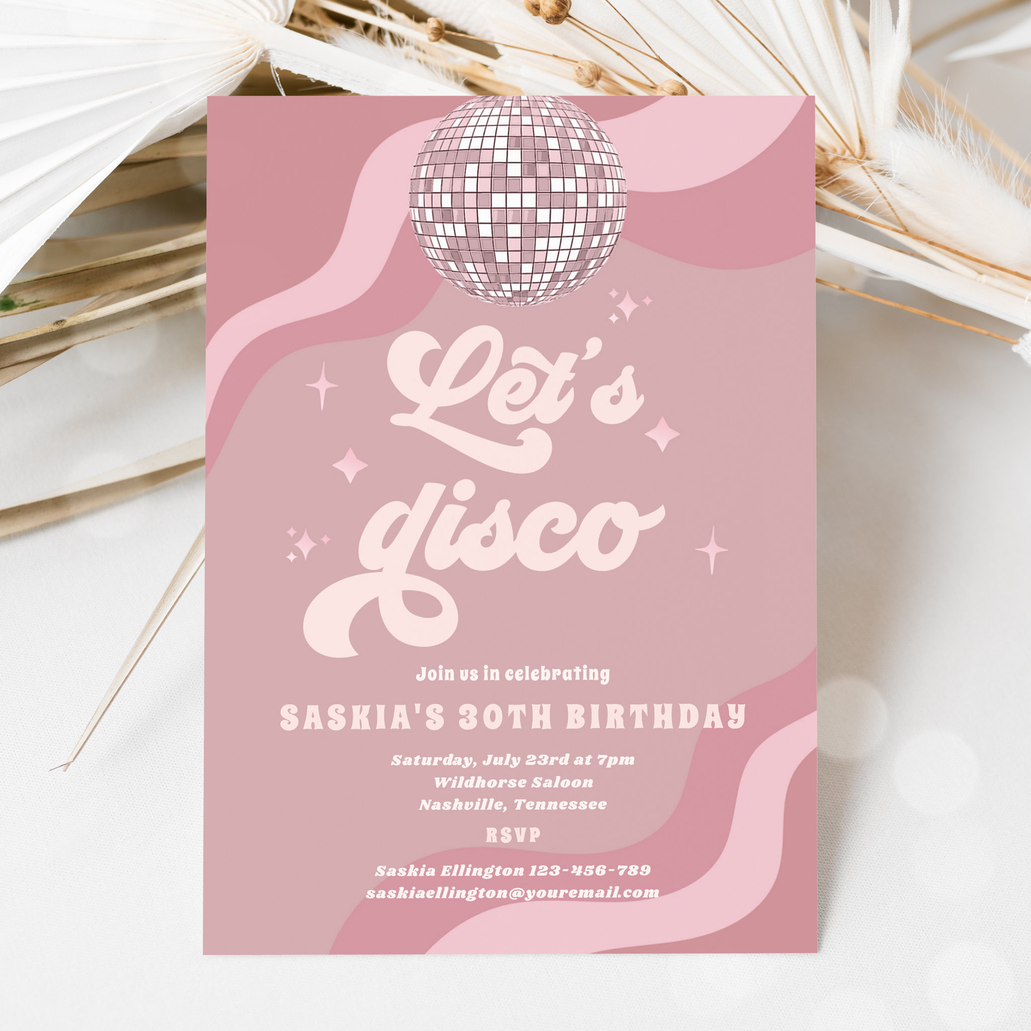 Groovy Retro 70s Let's Disco Birthday Party Invitation