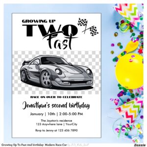 Growing Up To Fast 2nd birthday  Modern Race Car Invitation