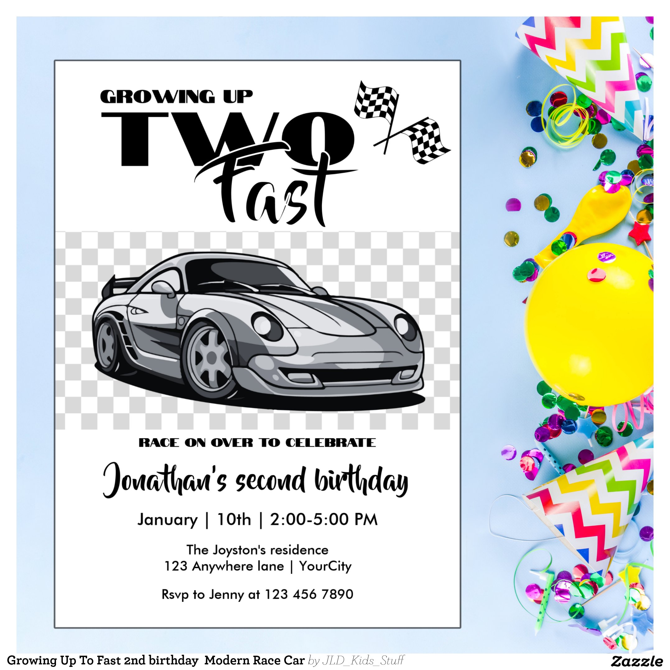 Growing Up To Fast 2nd birthday  Modern Race Car Invitation