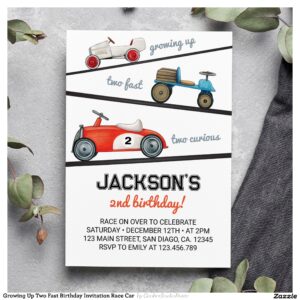 Growing Up Two Fast Birthday Invitation Race Car