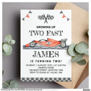 Growing Up Two Fast Birthday Invitation Racing Car