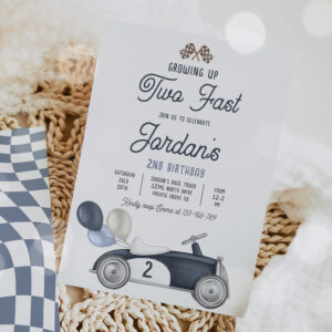 Growing Up Two Fast Blue Race Car 2nd Birthday Invitation