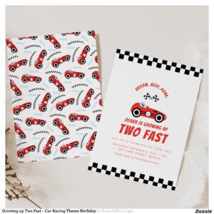 Growing up Two Fast - Car Racing Theme Birthday Invitation