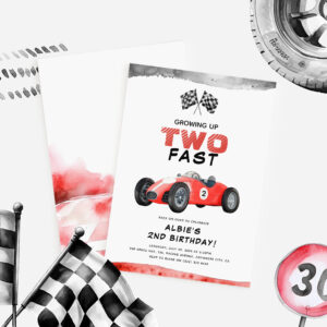 Growing Up TWO Fast Little Racer 2nd Birthday Invitation
