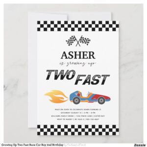 Growing Up Two Fast Race Car Boy 2nd Birthday Invitation