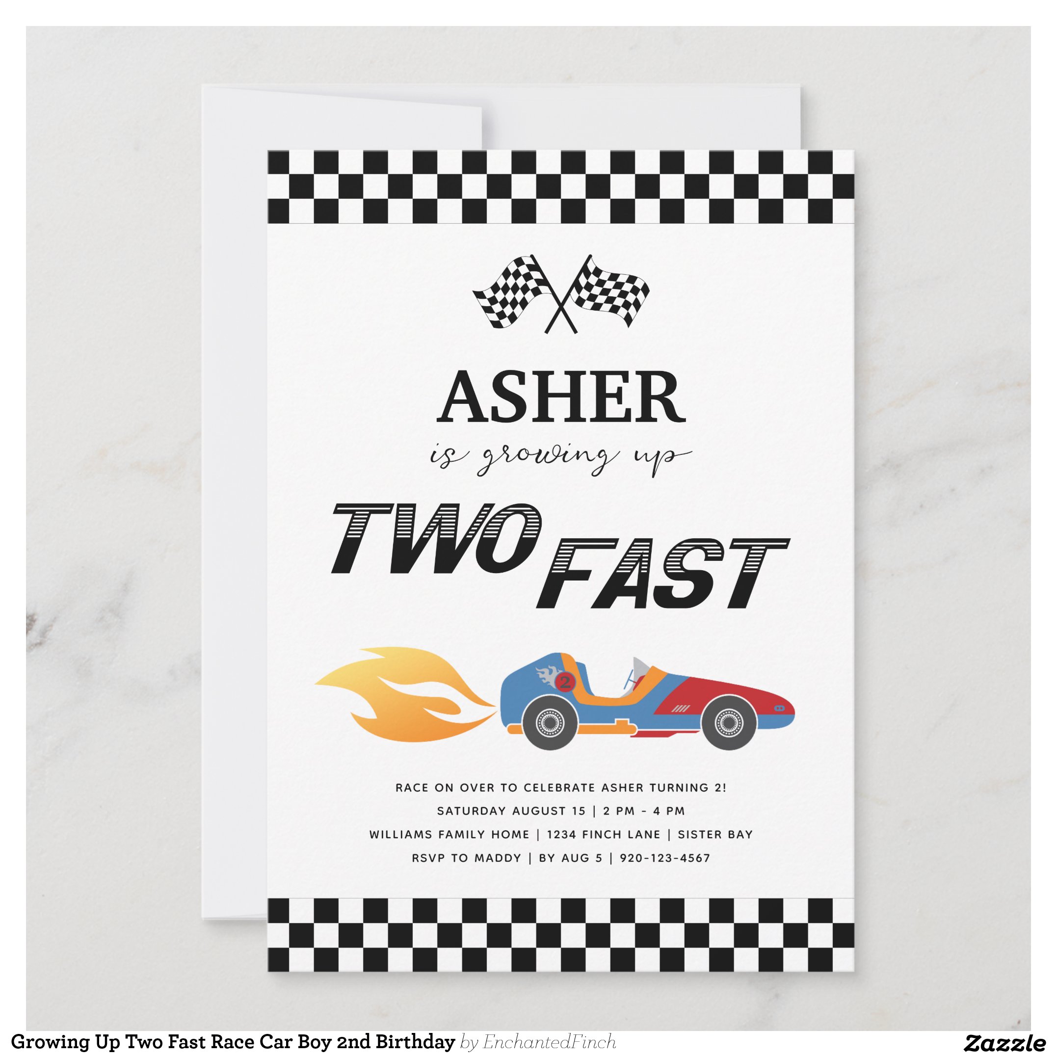 Growing Up Two Fast Race Car Boy 2nd Birthday Invitation