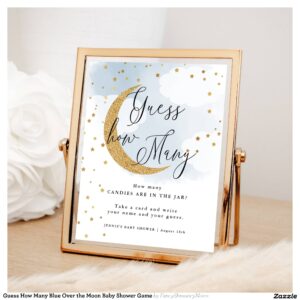 Guess How Many Blue Over the Moon Baby Shower Game Poster